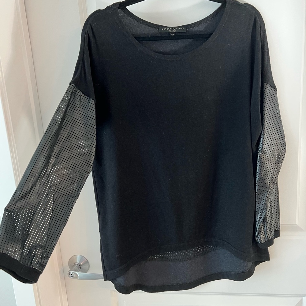 Generation Love sweater with faux leather sleeves. Size M/L